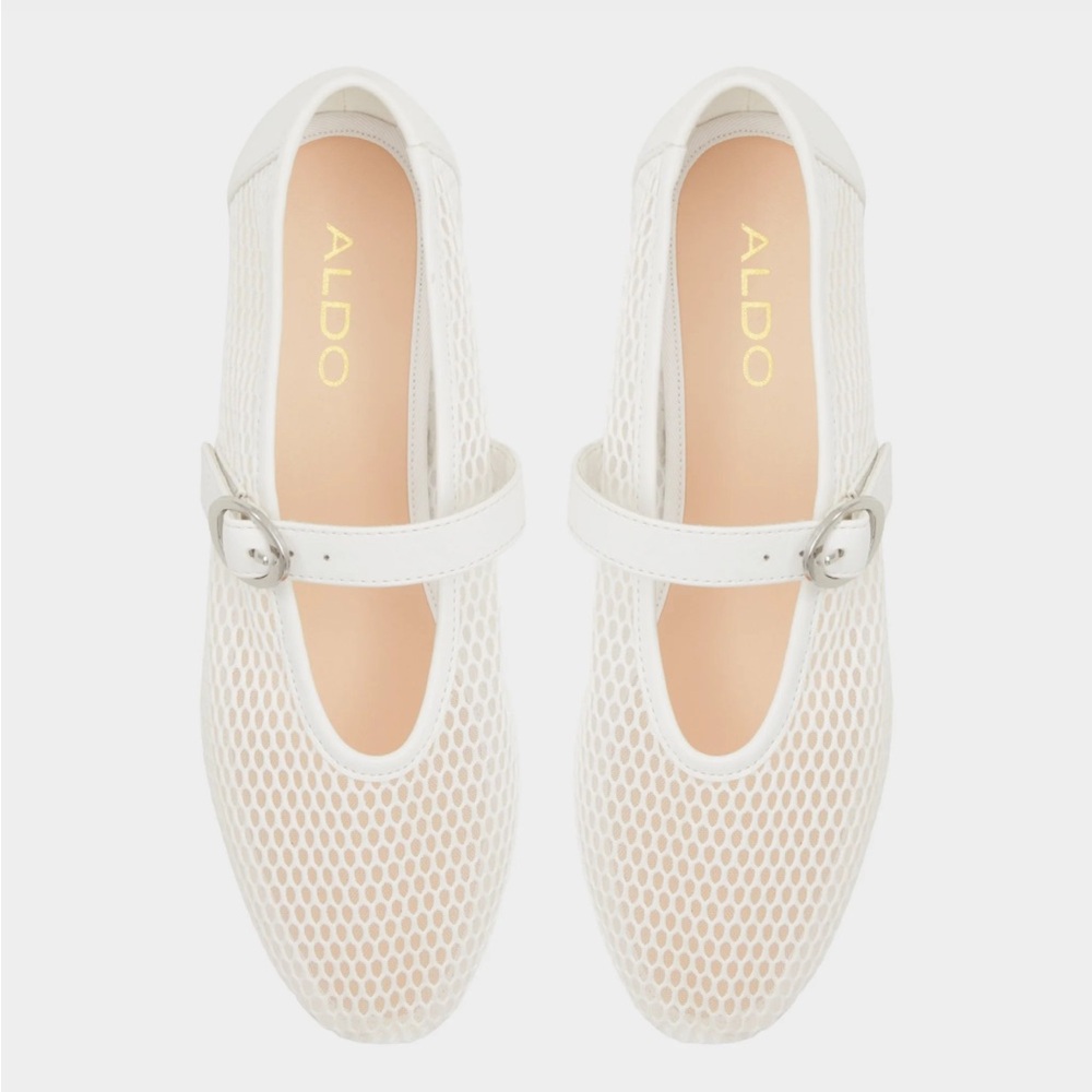 White Mesh ballerina flats